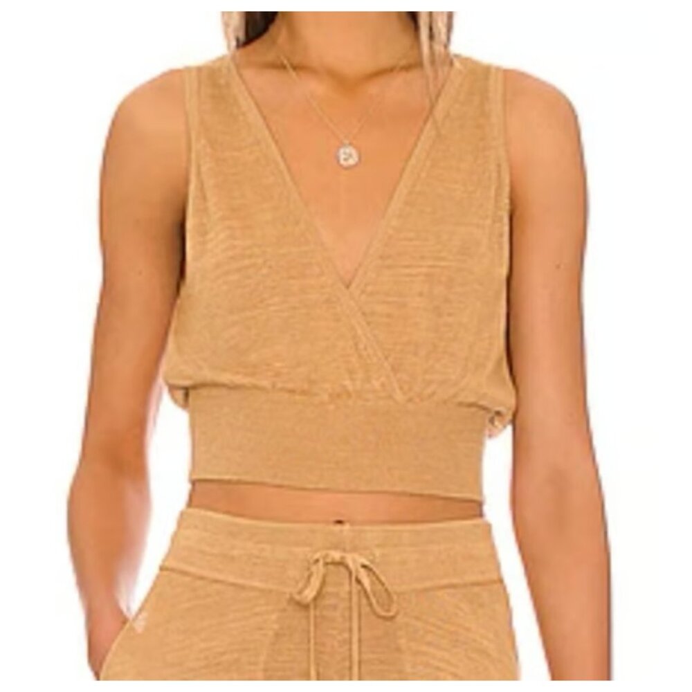 L*Space Linen Blend Azores Sleeveless Crop Tank Top sz L